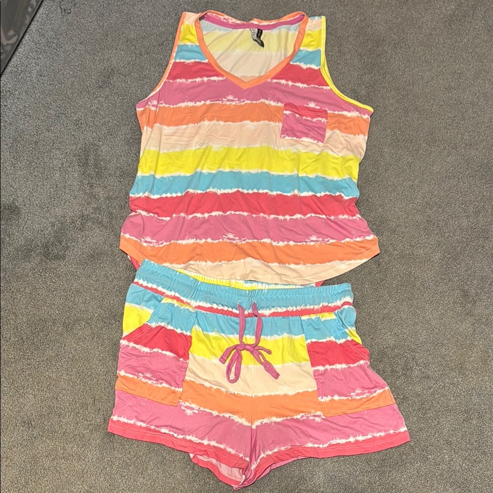 Colorful Striped Tank and Shorts Set